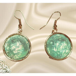 Green Dangle Earrings Gold Tone Statement Drop 1.75” Lightweight Fashion Jewelry